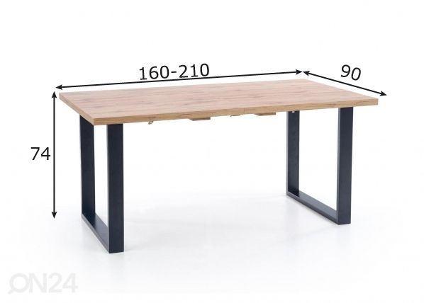 Jatkettava ruokapöytä 160/210x90 cm mitat