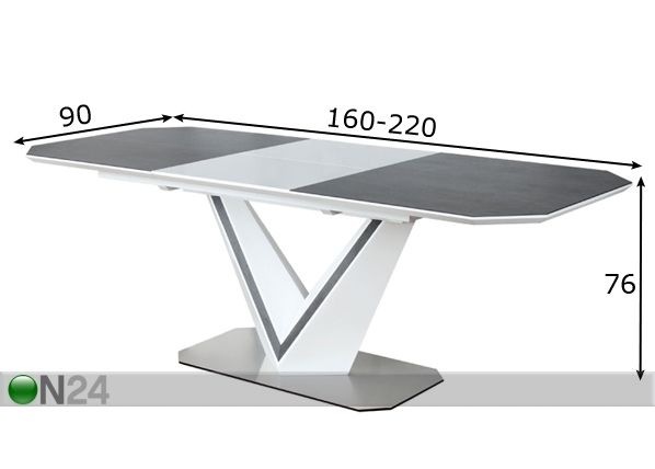 Jatkettava ruokapöytä 160-220 x90 cm mitat