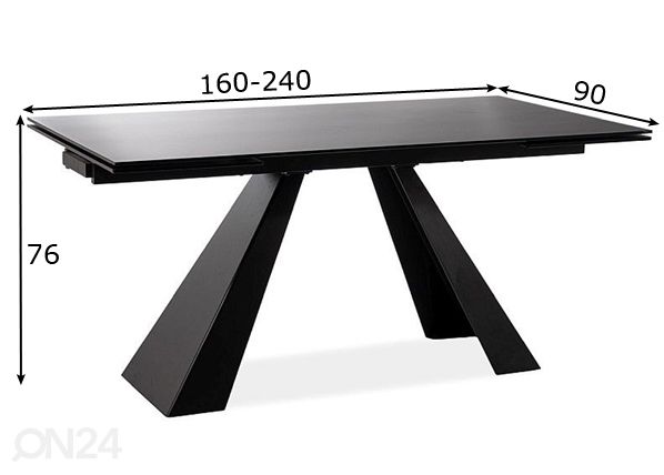 Jatkettava ruokapöytä 160-240x90 cm mitat