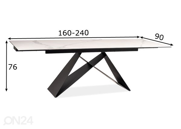 Jatkettava ruokapöytä 160-240x90 cm mitat