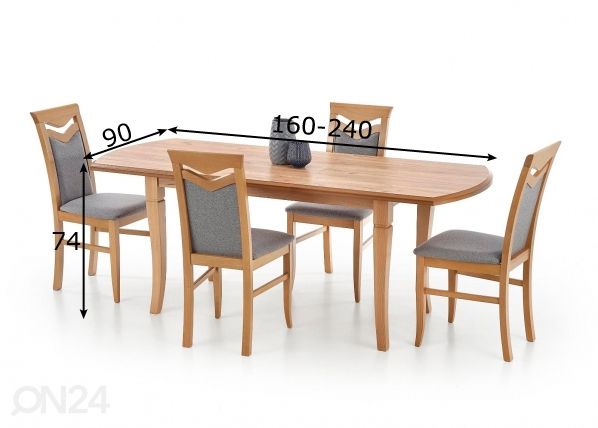 Jatkettava ruokapöytä 160/240x90 cm mitat