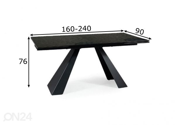 Jatkettava ruokapöytä 160-240x90 cm mitat
