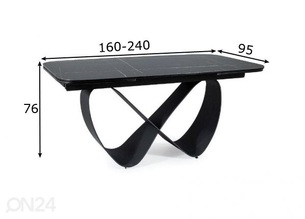 Jatkettava ruokapöytä 160-240x95 cm mitat
