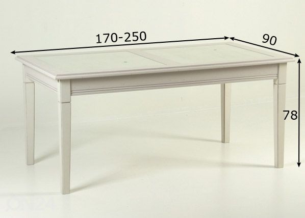 Jatkettava ruokapöytä 170/250x90 cm mitat