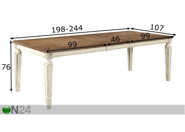Jatkettava ruokapöytä 198/244x107 cm mitat