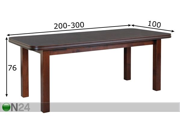 Jatkettava ruokapöytä 200-300x100 cm mitat
