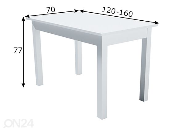 Jatkettava ruokapöytä 70x120-160 cm mitat