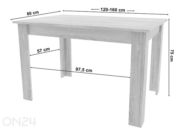 Jatkettava ruokapöytä 80x120/160 cm, artisan tammi/musta mitat