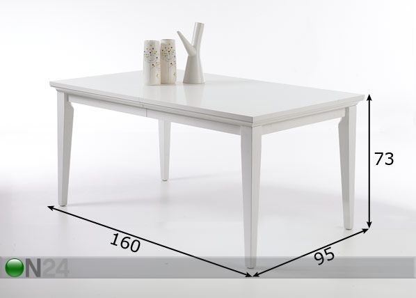 Jatkettava ruokapöytä 95x160 cm mitat