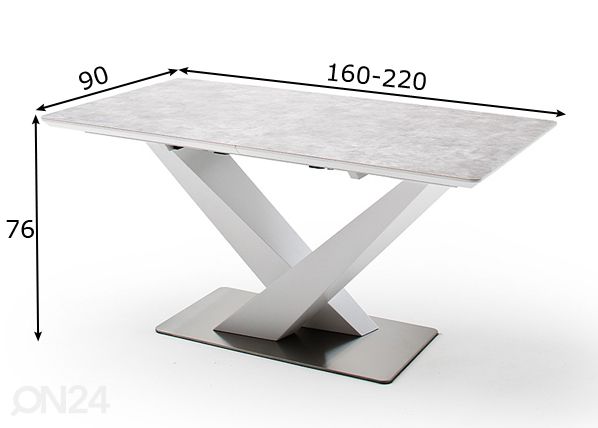 Jatkettava ruokapöytä Actor 160-220x90 cm mitat