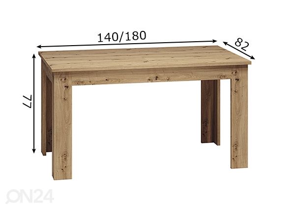 Jatkettava ruokapöytä Arda 82x140/180cm mitat