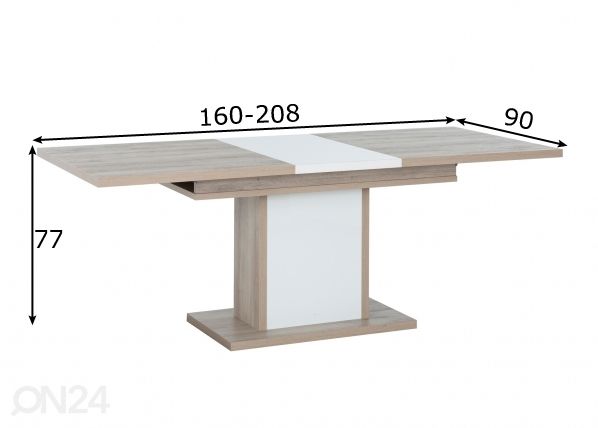 Jatkettava ruokapöytä Aston 160-208x90 cm mitat