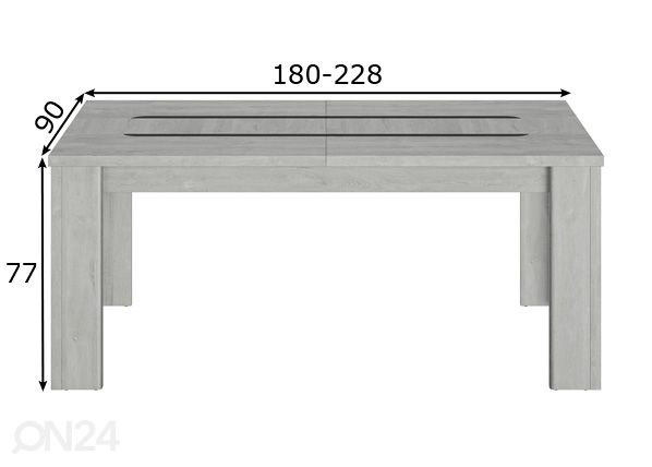 Jatkettava ruokapöytä Atalante 180-228x90 cm mitat
