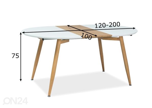 Jatkettava ruokapöytä Avon 100x120-200 cm mitat