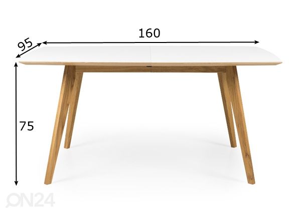 Jatkettava ruokapöytä Bess 160-205x95 cm mitat