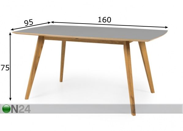 Jatkettava ruokapöytä Bess 160-205x95 cm mitat