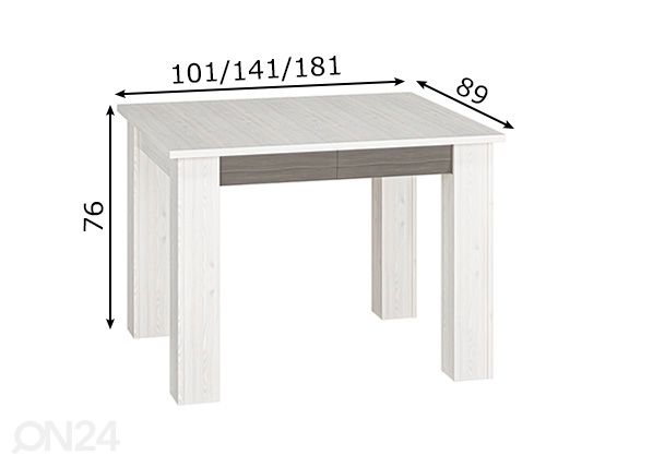 Jatkettava ruokapöytä Bianca 76x101/141/181cm mitat