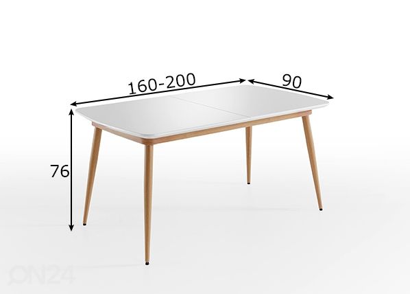 Jatkettava ruokapöytä Bozen 160-200x90 cm mitat