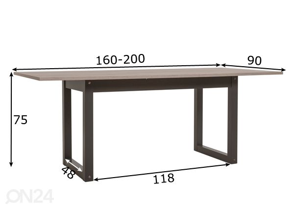 Jatkettava ruokapöytä Broolkyn 160-200x90 cm mitat