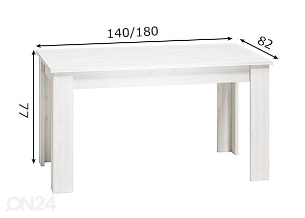 Jatkettava ruokapöytä Claire 82x140-180 cm mitat