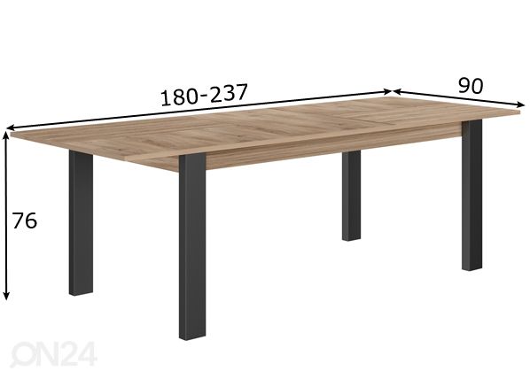 Jatkettava ruokapöytä Clay 180/237x90 cm mitat