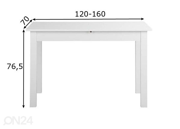 Jatkettava ruokapöytä Coburg 120-160x70 cm mitat