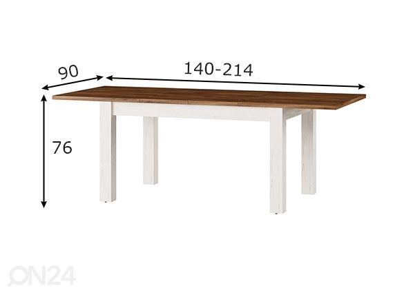 Jatkettava ruokapöytä Country 90x140-214 cm mitat