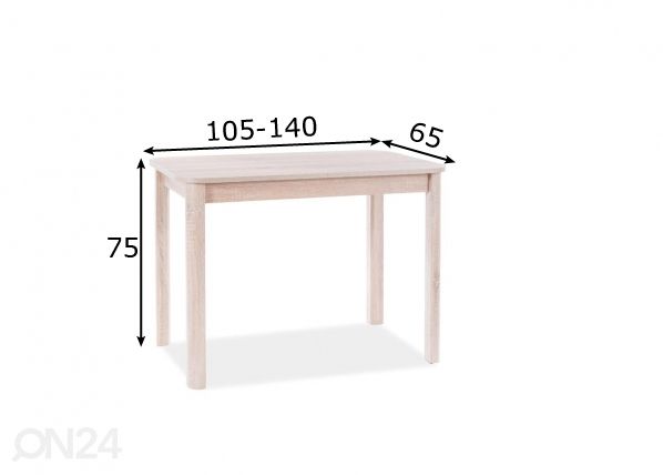 Jatkettava ruokapöytä Danny 105/140x65 cm mitat