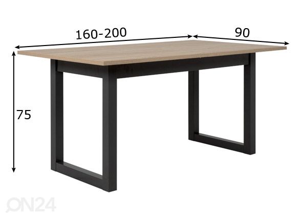 Jatkettava ruokapöytä Denver 160-200x90 cm, sonoma tami mitat