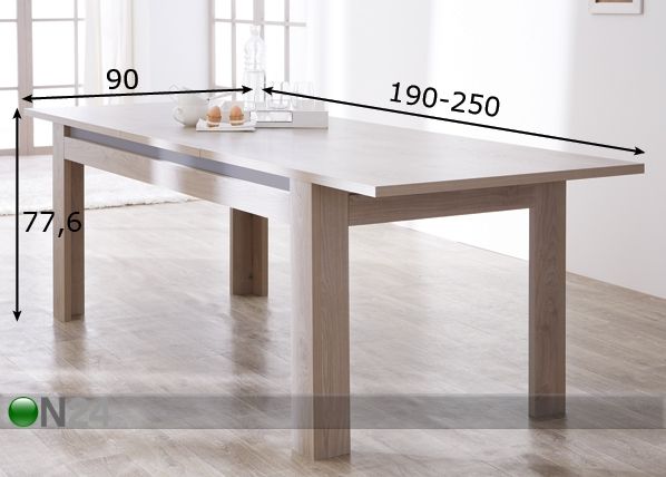 Jatkettava ruokapöytä DINANT 90x190-250 cm mitat
