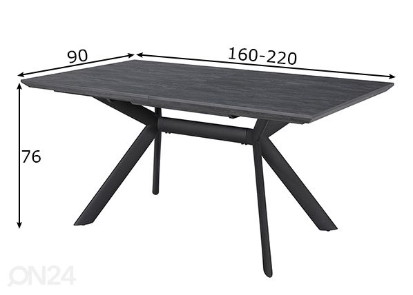 Jatkettava ruokapöytä Eddy 90x160-220 cm mitat
