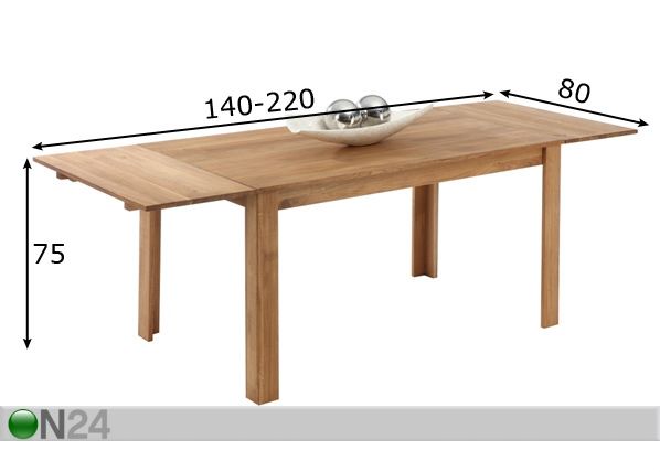 Jatkettava ruokapöytä EMELY 80x140-220 cm mitat