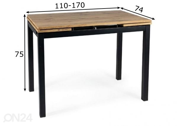 Jatkettava ruokapöytä Gdansk 110-170x74 cm mitat