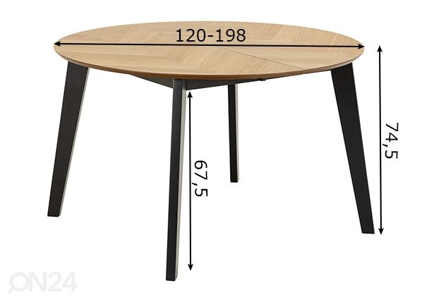 Jatkettava ruokapöytä Grace Ø120/198 cm mitat