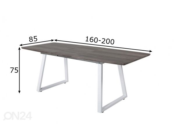 Jatkettava ruokapöytä Inca 160/200x85 cm mitat