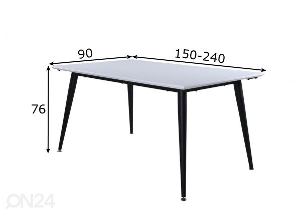 Jatkettava ruokapöytä Jimmy 150/240x90 cm mitat