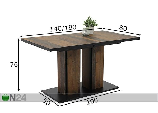 Jatkettava ruokapöytä Karola 80x140-180 cm mitat