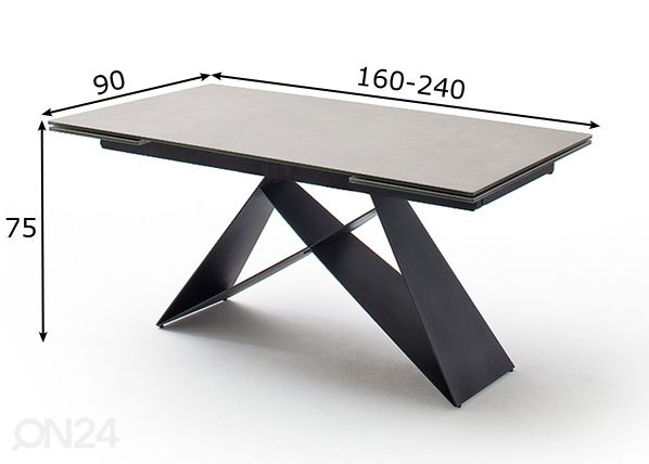 Jatkettava ruokapöytä Kobe 160-220x90 cm mitat