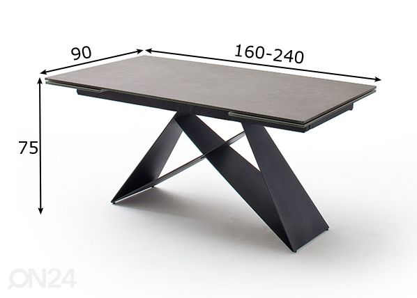 Jatkettava ruokapöytä Kobe 160-240x90 cm mitat