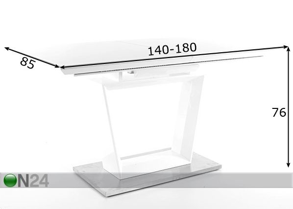 Jatkettava ruokapöytä LAUREN 85x140-180 cm mitat