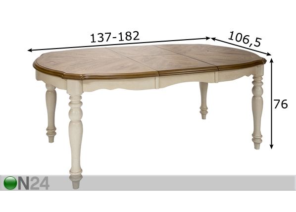 Jatkettava ruokapöytä LILY 106,5x137-182 cm mitat