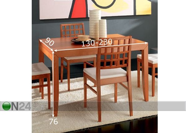 Jatkettava ruokapöytä LONDON 90x130-230 cm mitat