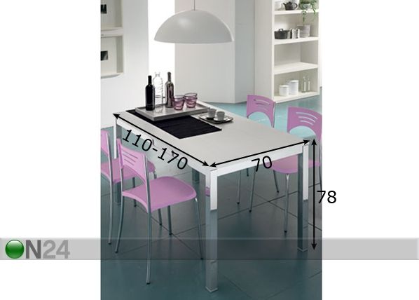 Jatkettava ruokapöytä LOTUS 70x110-170 cm mitat