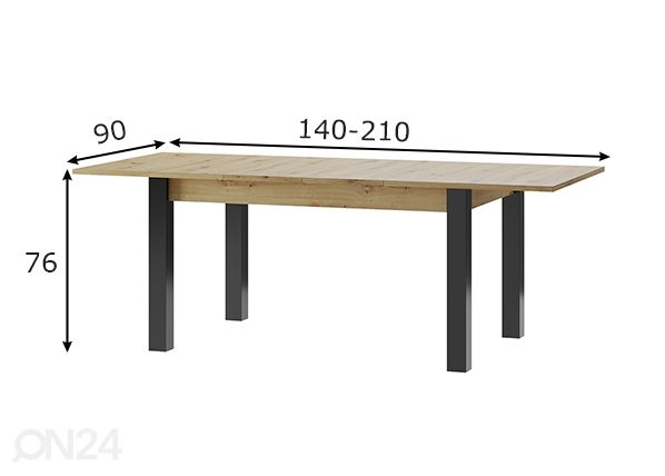 Jatkettava ruokapöytä Lucas 90x140-210 cm mitat