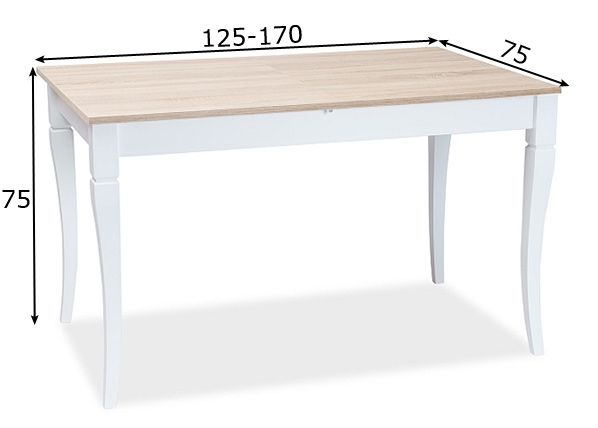 Jatkettava ruokapöytä Ludwik 75x125-170 cm mitat