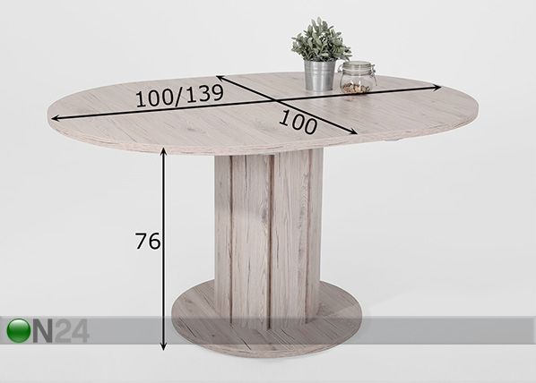 Jatkettava ruokapöytä LUNA Ø100 cm mitat