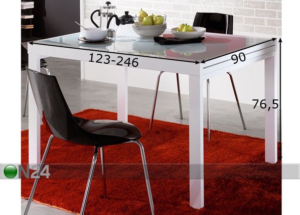 Jatkettava ruokapöytä MAESTRALE 90x123-246 cm mitat