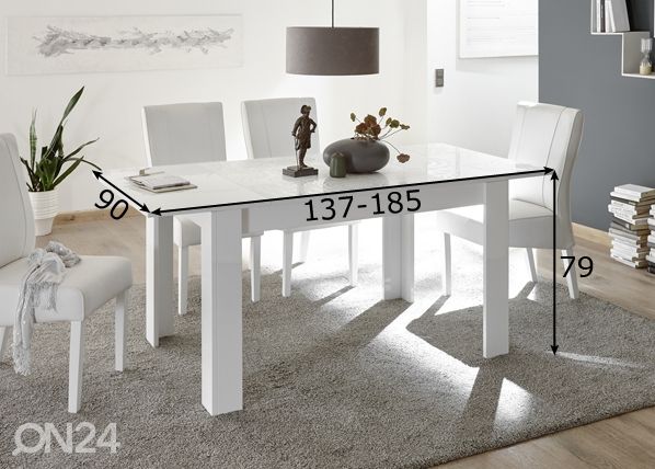 Jatkettava ruokapöytä Miro 137/185x90 cm mitat