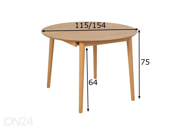 Jatkettava ruokapöytä Monz Ø 115/154 cm mitat
