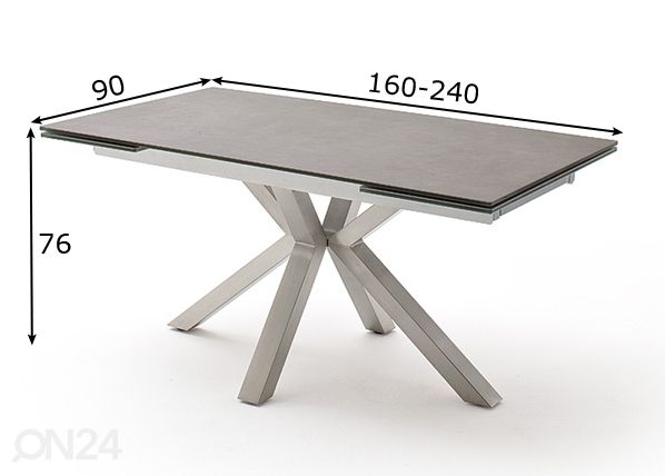 Jatkettava ruokapöytä Nagano 160-240x90 cm mitat
